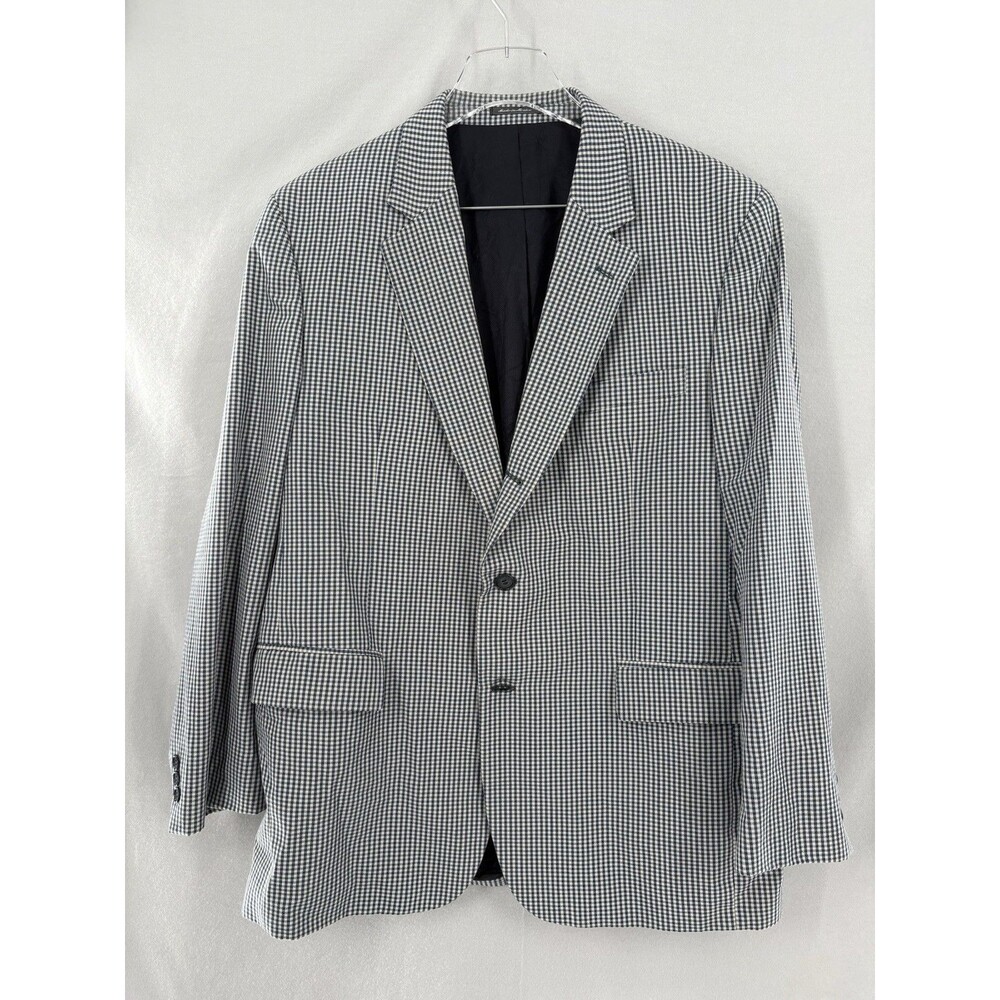 Orvis Cotton Blend Cream Blue Gingham Preppy Plaid Sport Coat Jacket Sz 44
